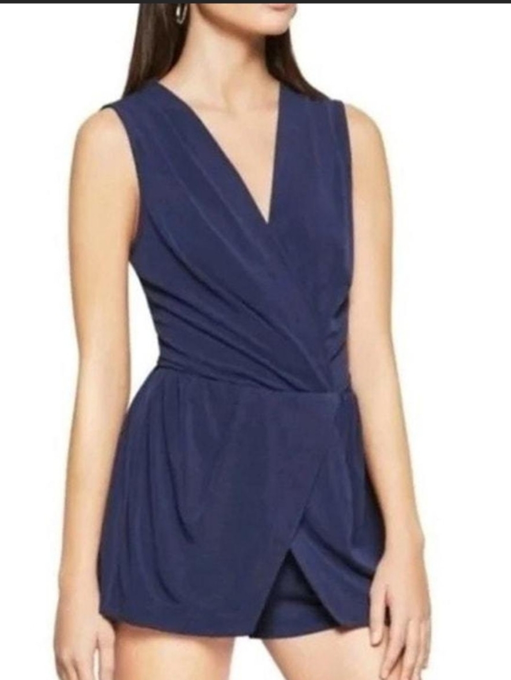 Bcbgeneration Sleeveless Navy V-Neck Wrap Dress SZ L Good Condition